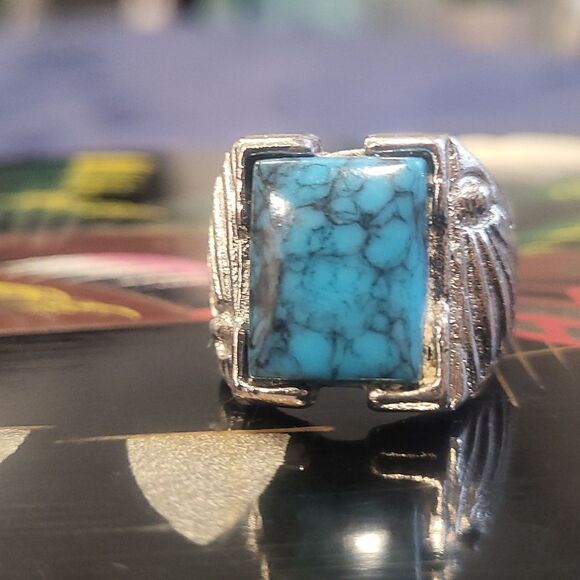 Native American Ring, spiderweb turquoise stone 8.5 - Picture 1 of 6